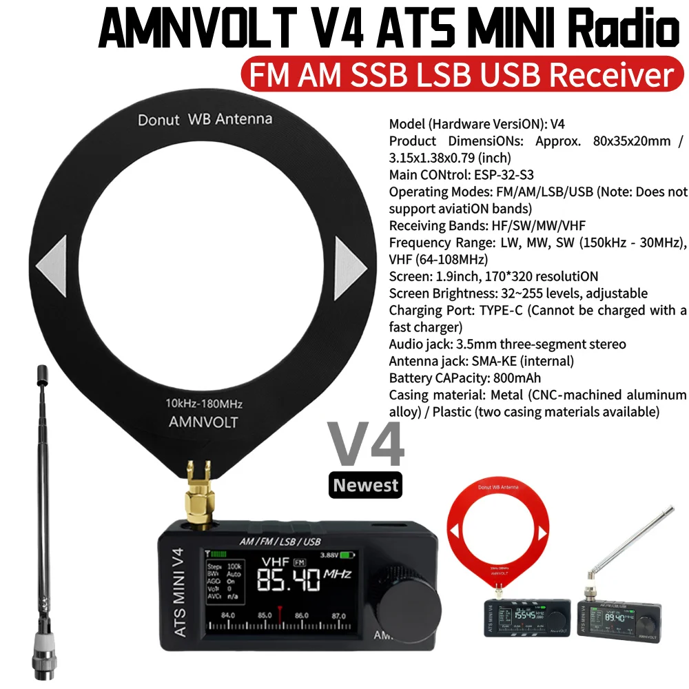AMNVOLT V4 ATS MINI Radio with Headphone Amplifier Full-Band DSP Radio LSB USB Transistor Pocket Radios for Indoor Outdoor
AMNVOLT V4 ATS MINI Radio with Headphone Amplifier Full-Band DSP Radio LSB USB Transistor Pocket Radios for Indoor Outdoor