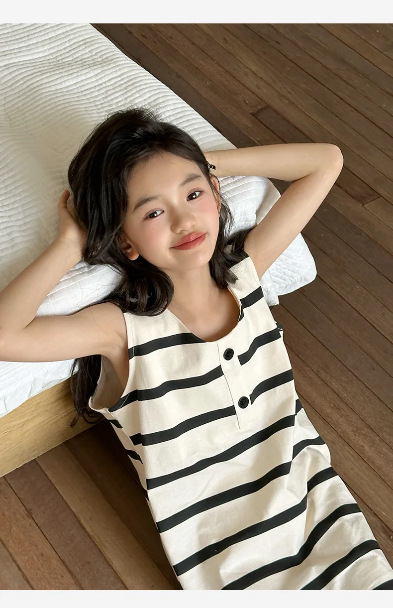 2025 Summer Girls New Cotton Striped Nightdress Sleeveless Vest Skirt Simple Lazy Style Home Skirt Casual
2025 Summer Girls New Cotton Striped Nightdress Sleeveless Vest Skirt Simple Lazy Style Home Skirt Casual