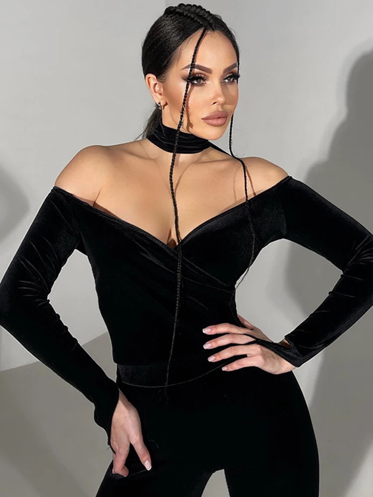 Sibybo Autumn Velvet Sexy Slim Pants+Tops Sets 2022 Off-the-Shoulder Hanging Neck Long Sleeves Banquet Temperament Women 2PC Set
Sibybo Autumn Velvet Sexy Slim Pants+Tops Sets 2022 Off-the-Shoulder Hanging Neck Long Sleeves Banquet Temperament Women 2PC Set