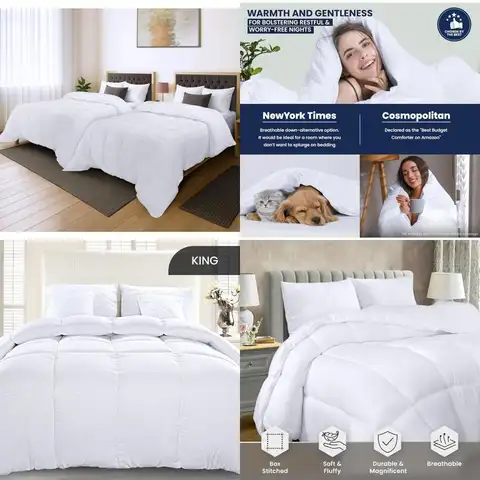 King Size Quilted Down Alternative Comforter with Corner Tabs - Hypoallergenic Box Stitched Comforters for Allergen Protection