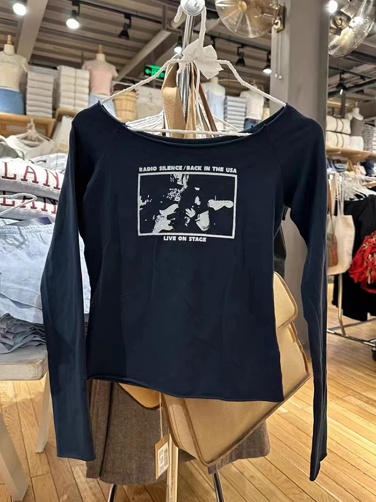 Guitarist Print Raw Trim Long Sleeve T Shirt Women Sexy Slash Neck Slim Cotton T-shirts Vintage Streetwear Sweet Crop Top Y2k
Guitarist Print Raw Trim Long Sleeve T Shirt Women Sexy Slash Neck Slim Cotton T-shirts Vintage Streetwear Sweet Crop Top Y2k