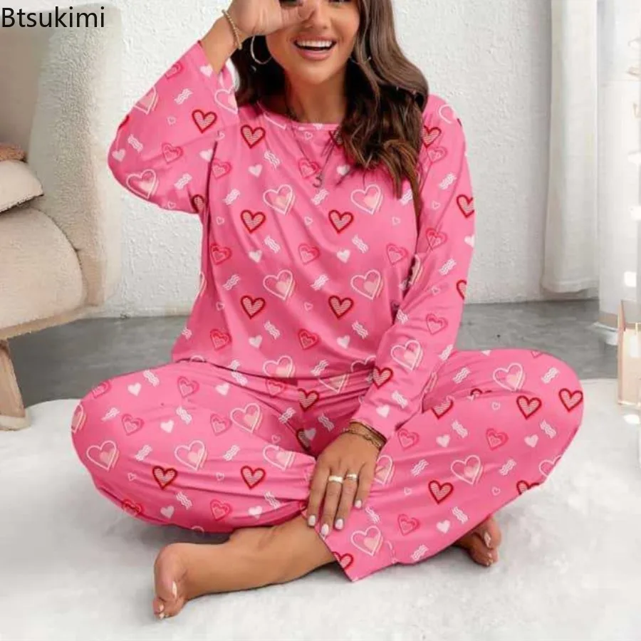 Женский пижамный комплект больших размеров с принтом сердца, топы с длинными рукавами и круглым вырезом, брюки полной длины с эластичной резинкой на талии, женская одежда для сна, ночное белье
Женский пижамный комплект больших размеров с принтом сердца, топы с длинными рукавами и круглым вырезом, брюки полной длины с эластичной резинкой на талии, женская одежда для сна, ночное белье