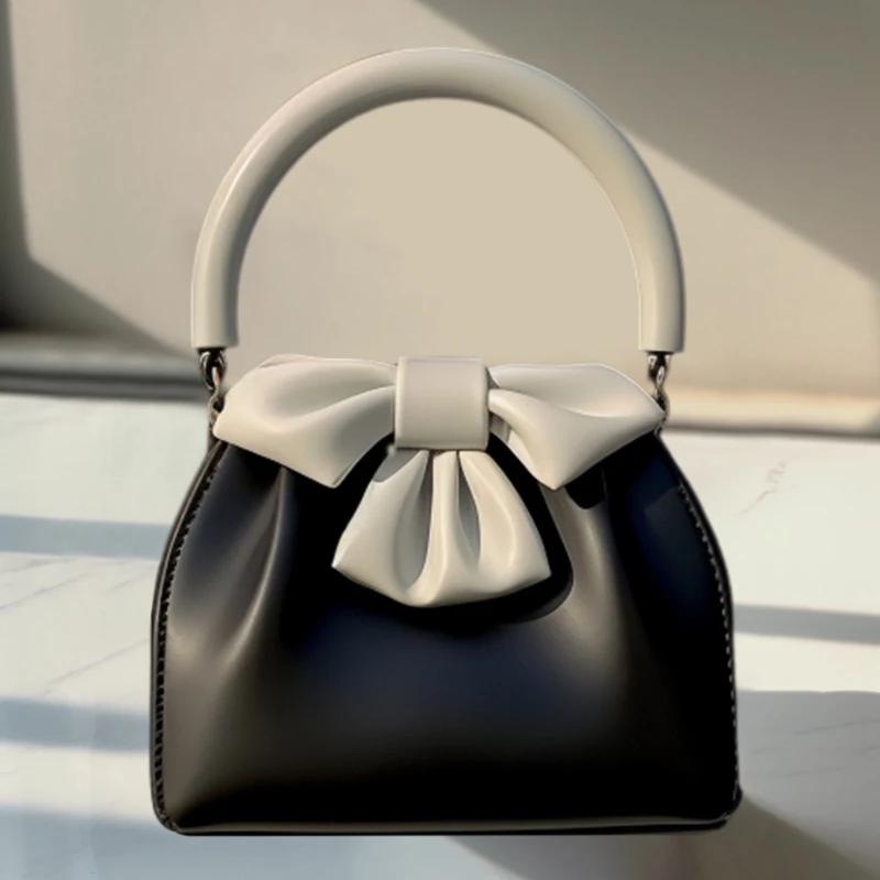 Texture commuting bag, women's new pleated handbag, contrasting color bow bucket bag
Texture commuting bag, women's new pleated handbag, contrasting color bow bucket bag