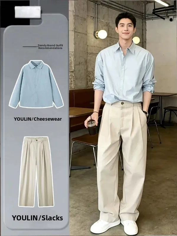 Light Blue Long Sleeve Shirt Set for Men Summer High-End Linen Thin West Pants Whole Set Fashionable Youth Clothing
Light Blue Long Sleeve Shirt Set for Men Summer High-End Linen Thin West Pants Whole Set Fashionable Youth Clothing