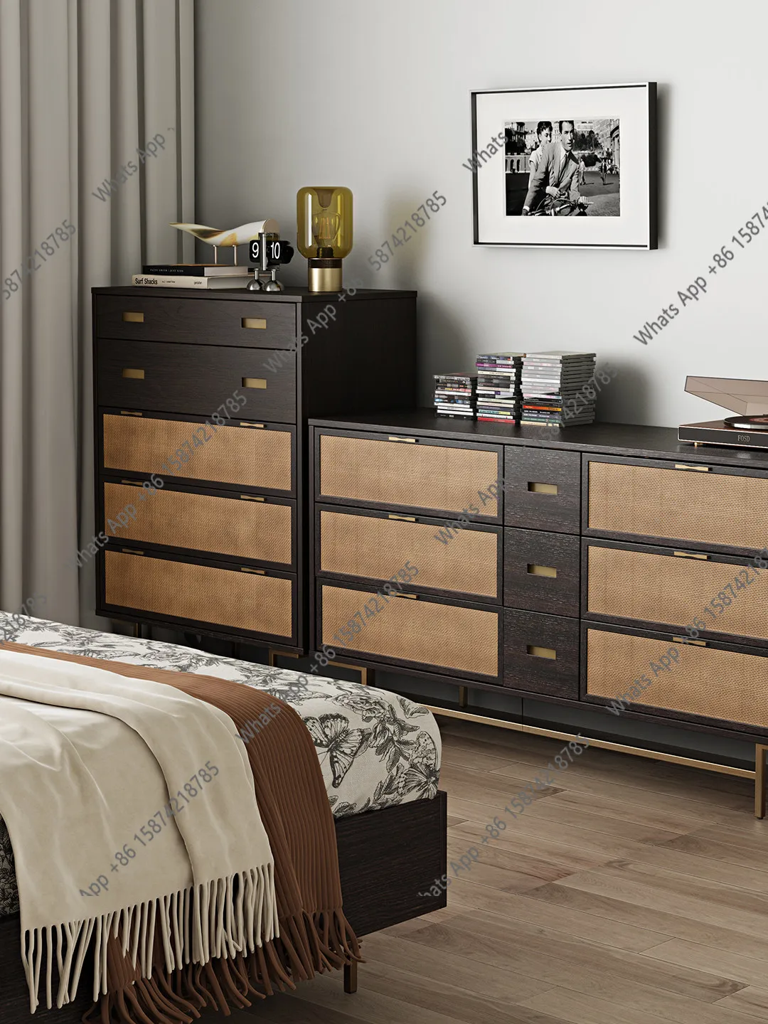 Nordic expression furniture, medieval style bed tail chest of drawers, solid wood rattan chest of drawers, multi-functional stor
Nordic expression furniture, medieval style bed tail chest of drawers, solid wood rattan chest of drawers, multi-functional stor