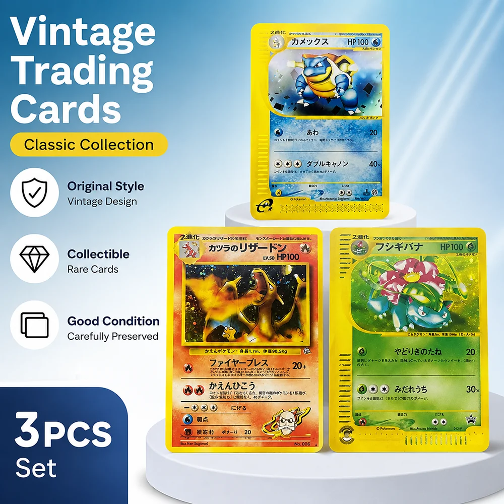 Anime PTCG 3PCS Vintage Evolution Trading Card Set Charizard Blastoise Venusaur Gold Border Holo Collection Cards Gift for Fans
Anime PTCG 3PCS Vintage Evolution Trading Card Set Charizard Blastoise Venusaur Gold Border Holo Collection Cards Gift for Fans