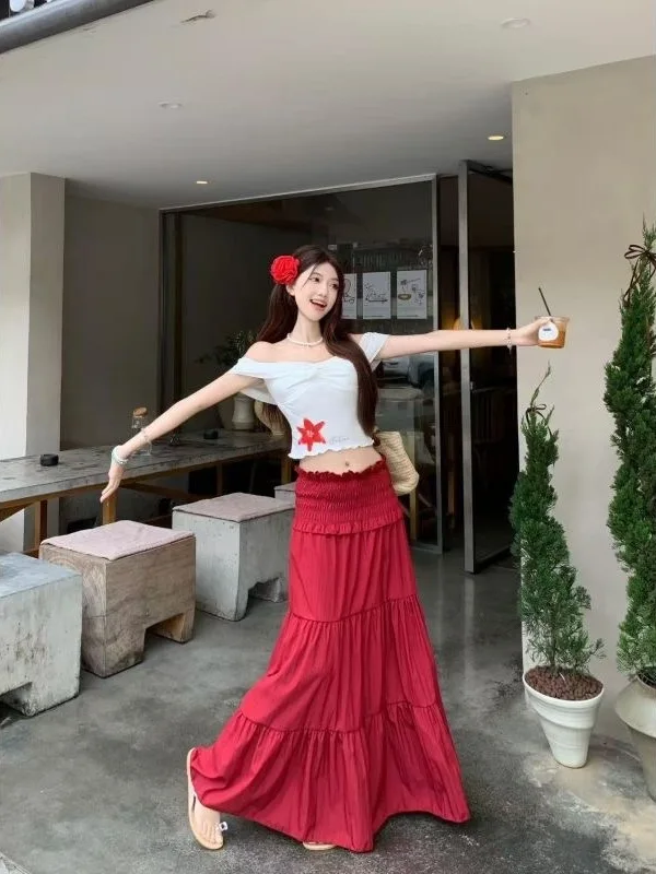 Pure Desire Spicy Girl Дизайн на одно плечо с деревянной отделкой Slim Fit Белый топ Летняя красная длинная юбка Комплект модных...
Pure Desire Spicy Girl Дизайн на одно плечо с деревянной отделкой Slim Fit Белый топ Летняя красная длинная юбка Комплект модных...