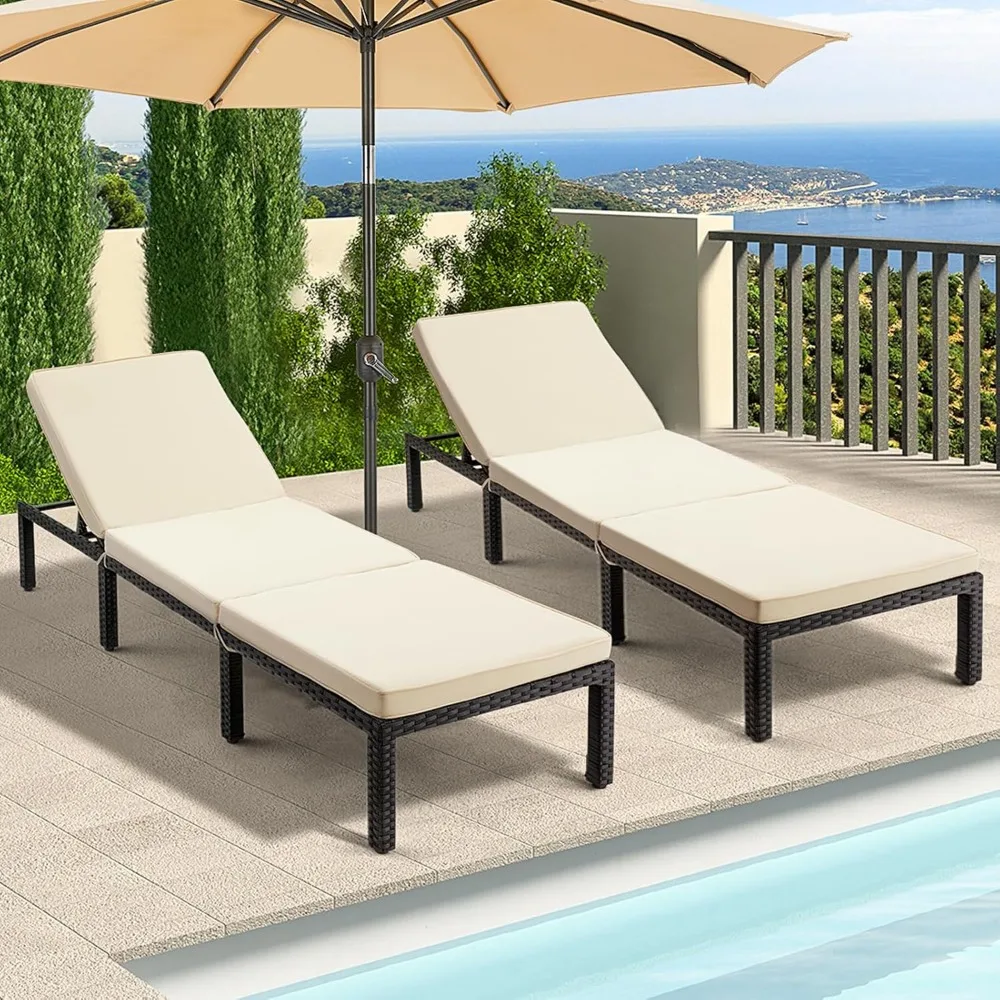 Outdoor Chaise Lounge Set of 2, PE Wicker Pool Lounge Chairs with 5-Position Adjustable Backrest & Removable Cushion, Patio Rec
Outdoor Chaise Lounge Set of 2, PE Wicker Pool Lounge Chairs with 5-Position Adjustable Backrest & Removable Cushion, Patio Rec