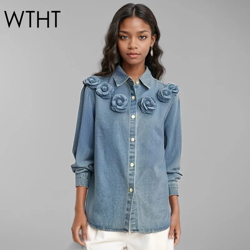 WTHT Fashion New Women's Spliced 3D Flower Denim Shirt 2025 Spring Trendy Lapel Long Sleeve Single Breasted Blouse Female 1LS943
WTHT Fashion New Women's Spliced 3D Flower Denim Shirt 2025 Spring Trendy Lapel Long Sleeve Single Breasted Blouse Female 1LS943
