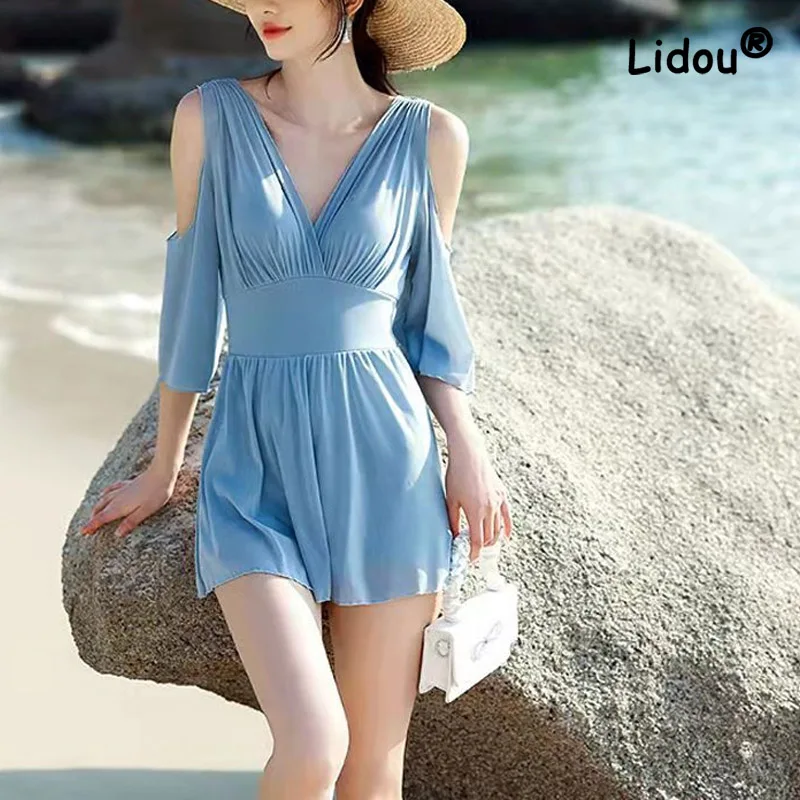 Sexy Solid Color Slim Backless Conjoined Body Swimwear Women With Chest Pad Short Sleeve Summer Quick Drying Swimming Suit
Sexy Solid Color Slim Backless Conjoined Body Swimwear Women With Chest Pad Short Sleeve Summer Quick Drying Swimming Suit