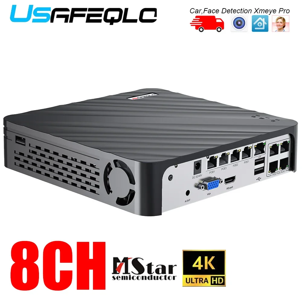 Сетевой видеорегистратор 4K, 4 канала, 8 каналов, поддержка 4K/5 Мп/4 МП, PoE IP-камера, H.265, PoE, видеорегистратор, распознавание лица в автомобиле
Сетевой видеорегистратор 4K, 4 канала, 8 каналов, поддержка 4K/5 Мп/4 МП, PoE IP-камера, H.265, PoE, видеорегистратор, распознавание лица в автомобиле