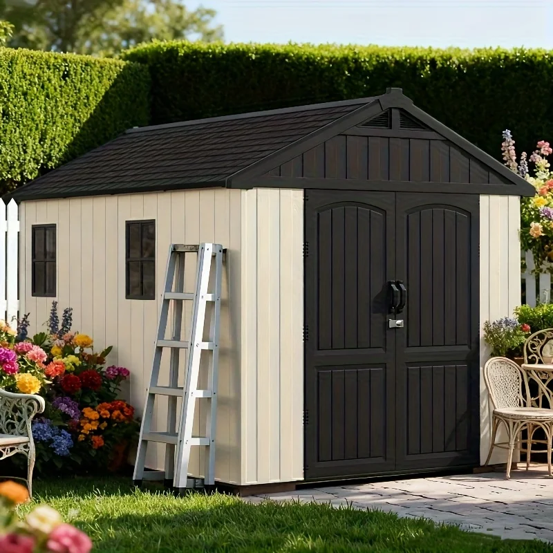 GUNJI 8 X 12ft Plastic Tool Storage Shed, Outdoor Utility Shed with Ventilation & Floor, Waterproof Design Large Garden Shed for Lawn Mower, Bike, Trash Cans
GUNJI 8 X 12ft Plastic Tool Storage Shed, Outdoor Utility Shed with Ventilation & Floor, Waterproof Design Large Garden Shed for Lawn Mower, Bike, Trash Cans