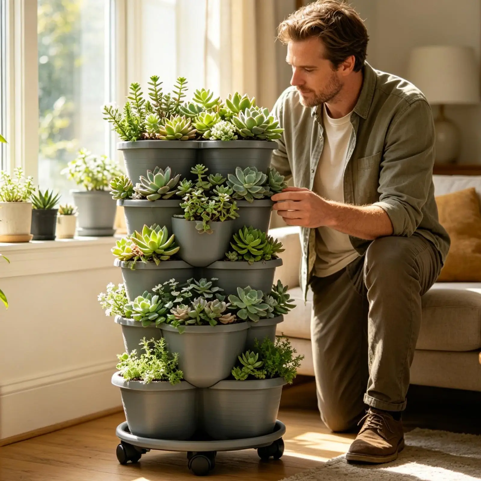 Stackable Planter Garden Tower 5 Tiers with Wheels Vertical Grow Container for Vegetables Flowers Strawberry Patio Greenhouse
Stackable Planter Garden Tower 5 Tiers with Wheels Vertical Grow Container for Vegetables Flowers Strawberry Patio Greenhouse