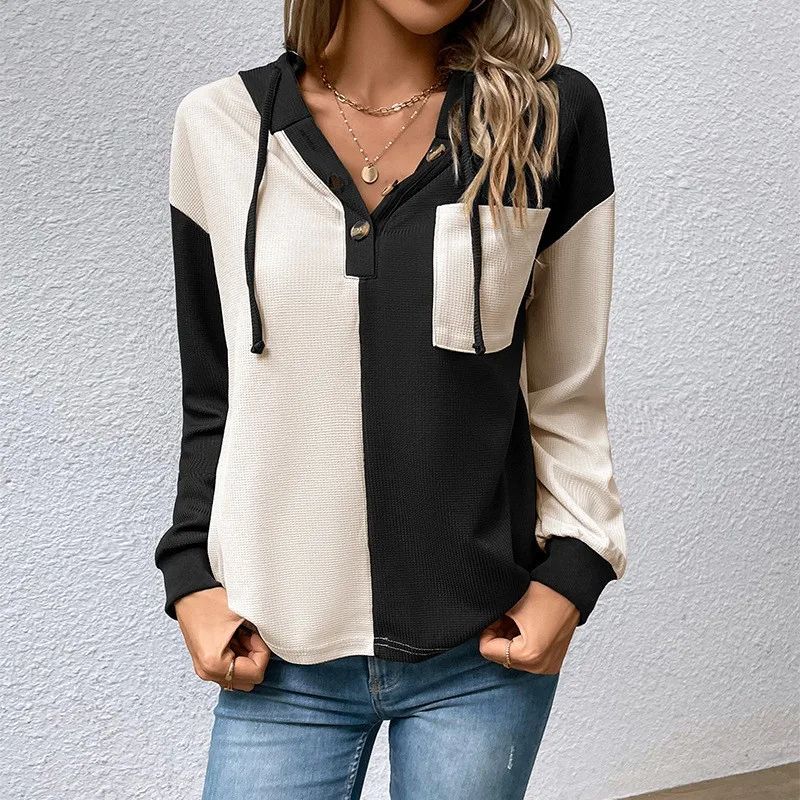 European and American New Spell Color Hooded Top with Pockets, Women's Spring and Autumn Fashion Casual Loose Pullover Hoodie
European and American New Spell Color Hooded Top with Pockets, Women's Spring and Autumn Fashion Casual Loose Pullover Hoodie