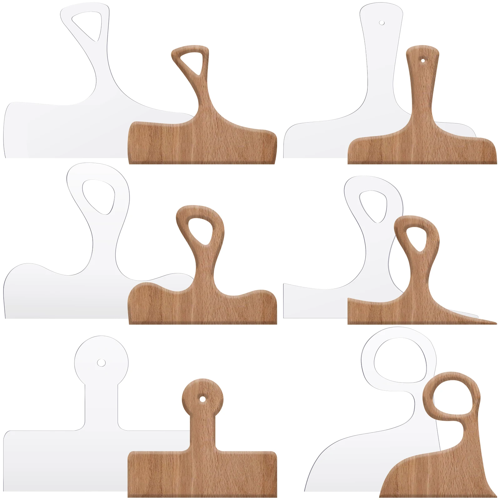 6Pcs Cutting Board Handle Template Set Clear Acrylic Cutting Board Router Template Straight/Curved Tracing Stencils Guide Tools