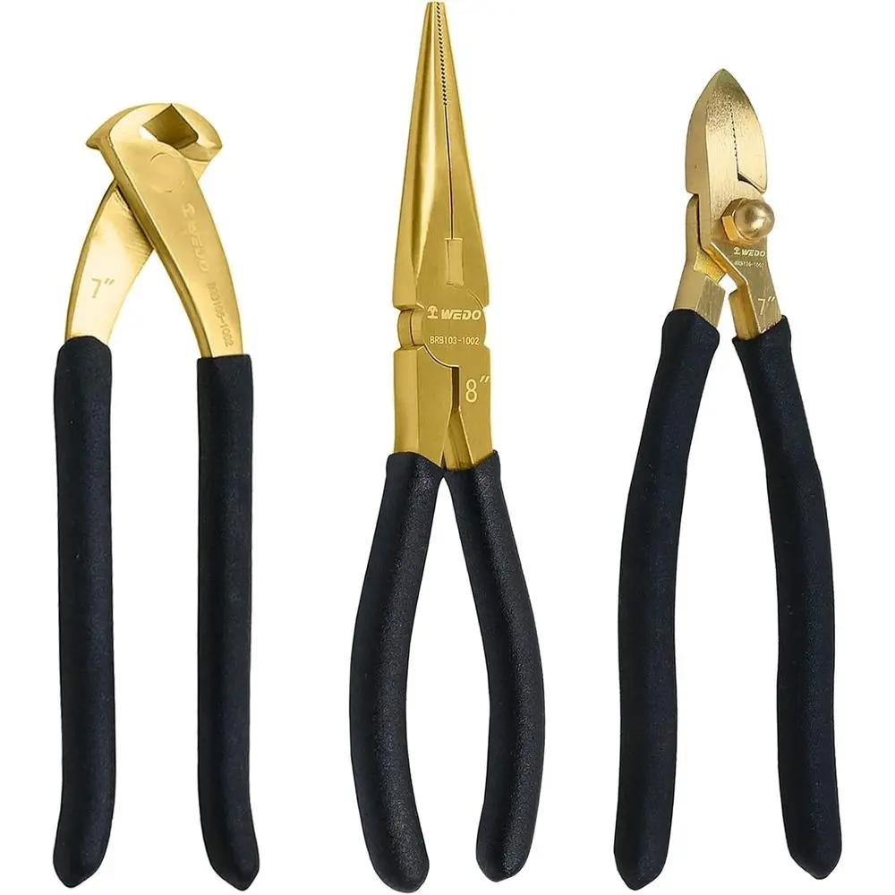 Brass Pliers Set with Non-Slip Handle - 8" Snipe Nose, 7" End Cutting, 7" Diagonal
Brass Pliers Set with Non-Slip Handle - 8" Snipe Nose, 7" End Cutting, 7" Diagonal