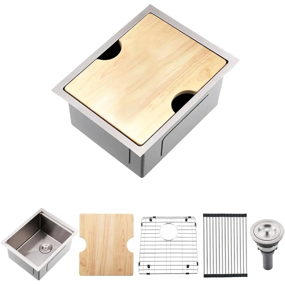 16 Inch Undermount Bar Sink Workstation,16x19 Small Kitchen Sink Bar Sinks Undermount 18 Gauge StainlSteel Single Bowl Kitchen P
16 Inch Undermount Bar Sink Workstation,16x19 Small Kitchen Sink Bar Sinks Undermount 18 Gauge StainlSteel Single Bowl Kitchen P