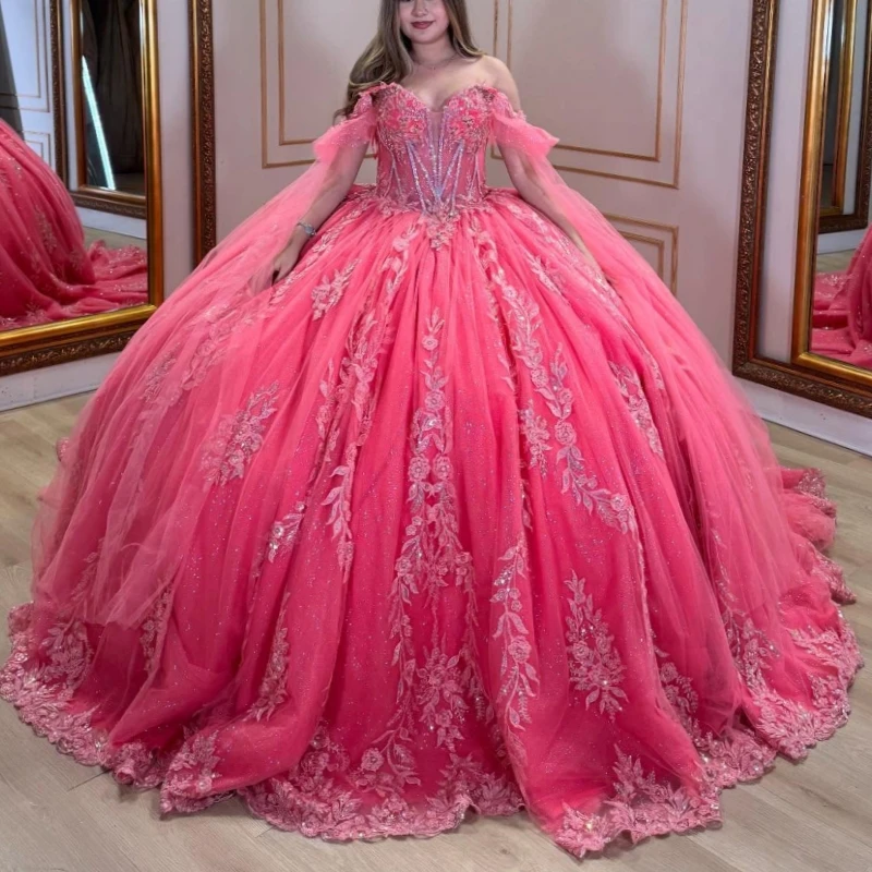 Арбузно-красные платья Quinceanera, бальное платье с открытыми плечами, милое платье 16, аппликация из бисера, тюль с накидкой, платья для дня рождения
Арбузно-красные платья Quinceanera, бальное платье с открытыми плечами, милое платье 16, аппликация из бисера, тюль с накидкой, платья для дня рождения