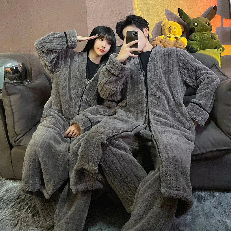 Coral Fleece Nightgown Men And Women Winter Plus Size Nightgown Suit Thicken Warm Bathrobe Fashion Flannel Pajama Set Robes Sets
Coral Fleece Nightgown Men And Women Winter Plus Size Nightgown Suit Thicken Warm Bathrobe Fashion Flannel Pajama Set Robes Sets