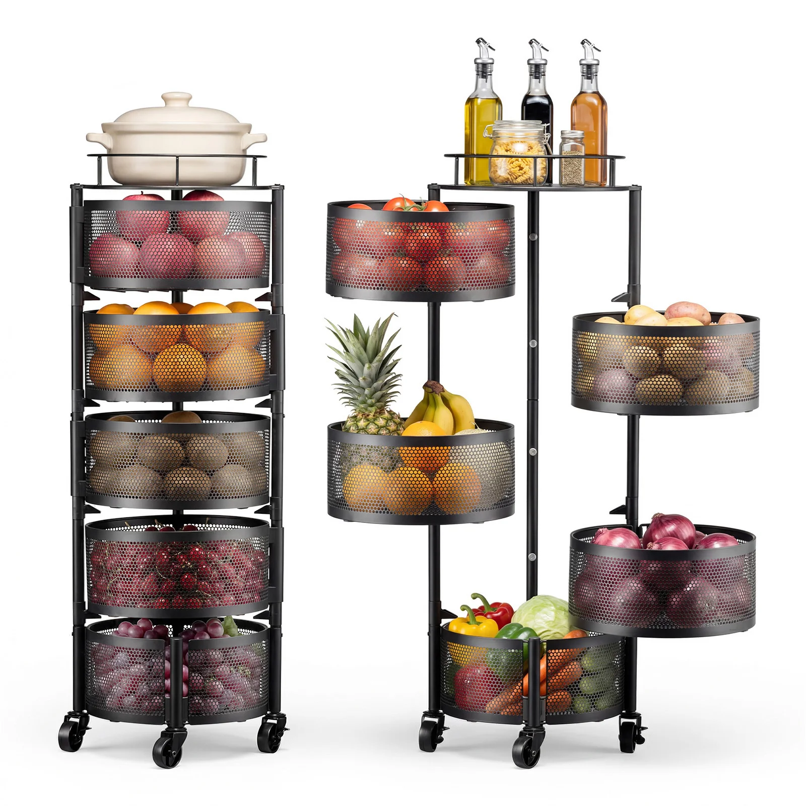 SucceBuy 5 Tier Rotating Storage Rack Cart Wire Basket Organizer on Wheels Large Capacity Stand with Metal Top Lid for Kitchen
SucceBuy 5 Tier Rotating Storage Rack Cart Wire Basket Organizer on Wheels Large Capacity Stand with Metal Top Lid for Kitchen