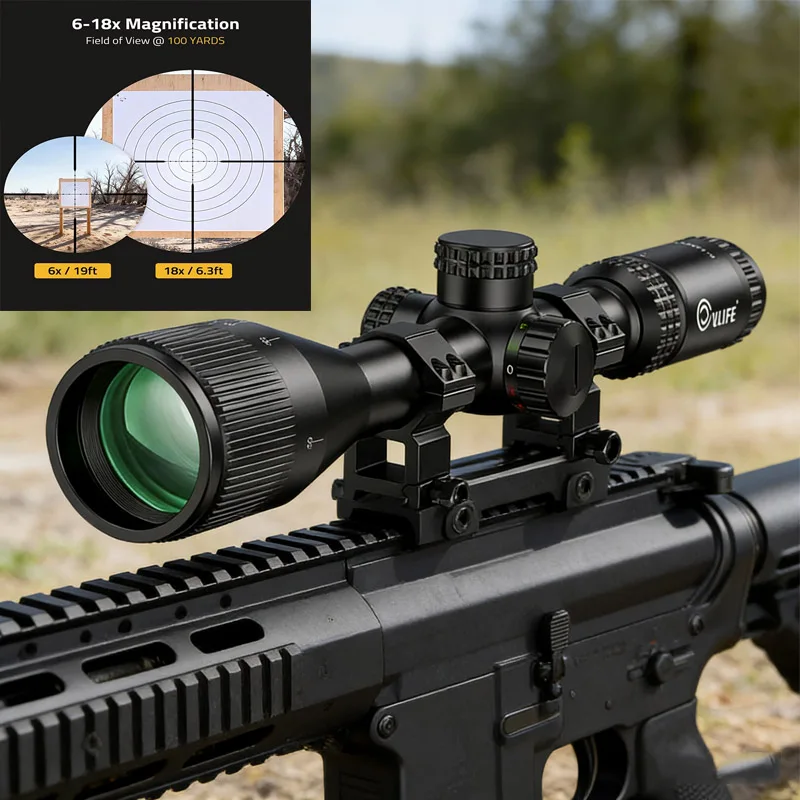 CVLIFE 6-18x50 Rifle Scope AOEG FT Mil-dot Reticle 5 Levels Red & Green Illumination Optics Sight for Hunting 30mm Tube Scope
CVLIFE 6-18x50 Rifle Scope AOEG FT Mil-dot Reticle 5 Levels Red & Green Illumination Optics Sight for Hunting 30mm Tube Scope