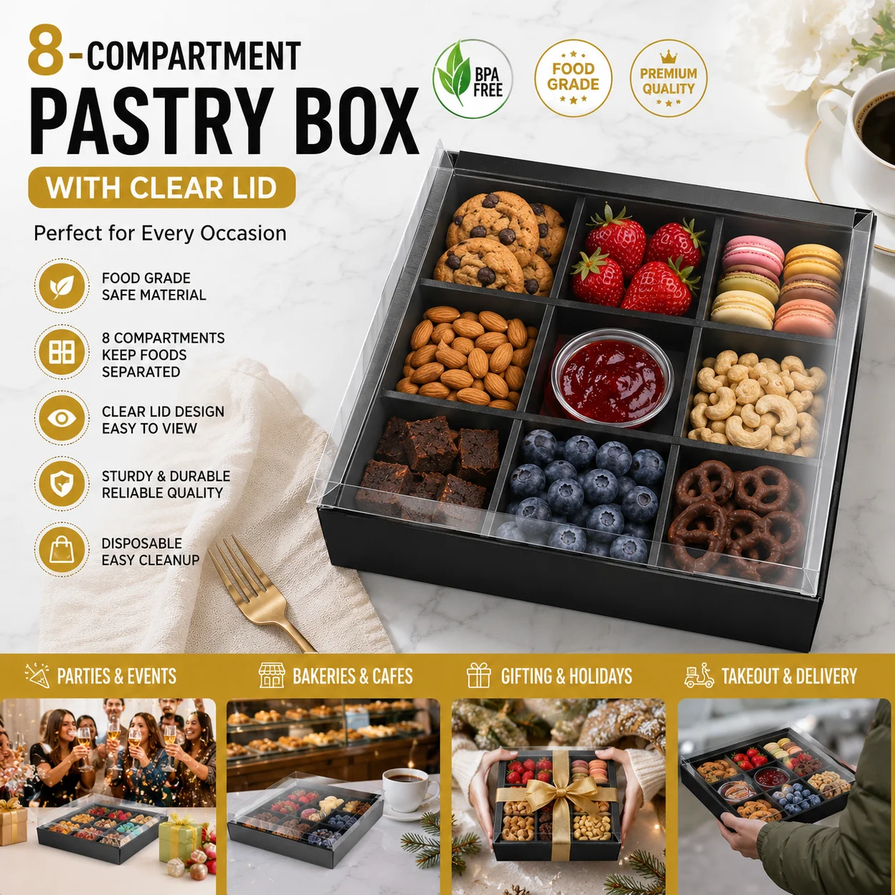 10pcs Disposable 8-Compartment Serving Tray with Lids,Divided Cardboard Serving Tray Box with Ketchup Holder for 4-8 Persons
10pcs Disposable 8-Compartment Serving Tray with Lids,Divided Cardboard Serving Tray Box with Ketchup Holder for 4-8 Persons