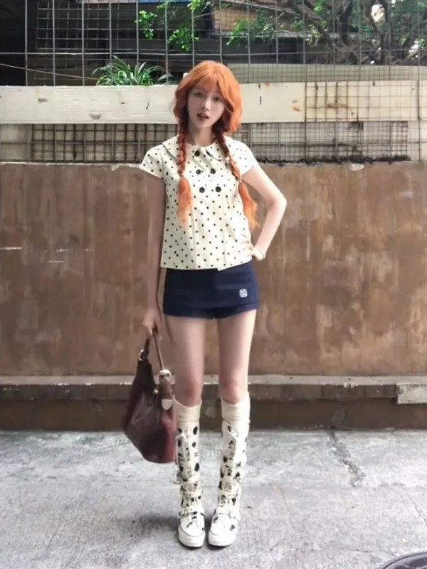 Korean Style Sweet Polka Dot Doll Collar Short Sleeve Shirt Women Summer Double Button Small Size Slimming Versatile Short Top
Korean Style Sweet Polka Dot Doll Collar Short Sleeve Shirt Women Summer Double Button Small Size Slimming Versatile Short Top