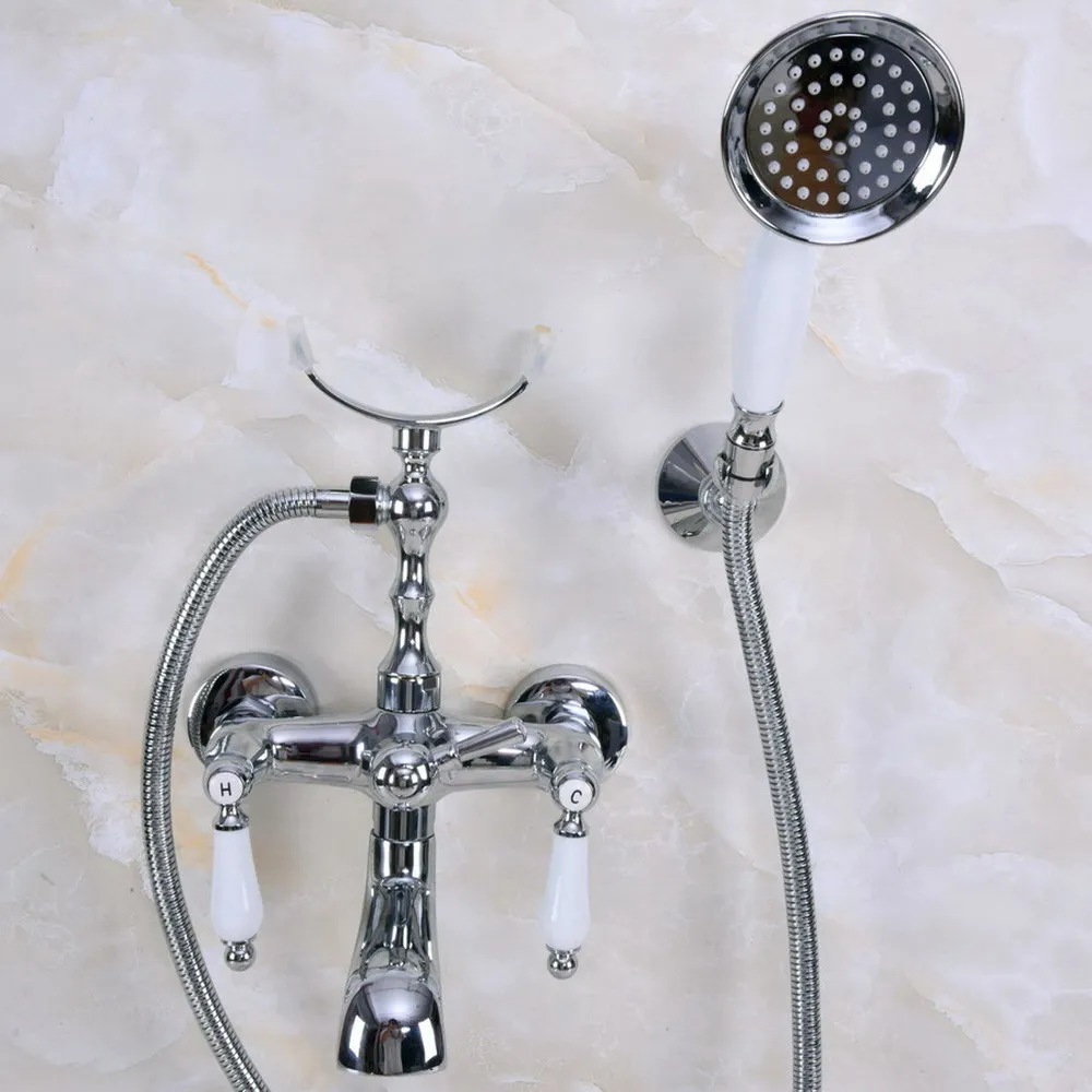 Silver Chrome Brass Double Handle Wall Mounted Bathroom Bath Tub Faucet Set with 150CM Hand Held Shower Spray Mixer Tap 2na238
Silver Chrome Brass Double Handle Wall Mounted Bathroom Bath Tub Faucet Set with 150CM Hand Held Shower Spray Mixer Tap 2na238