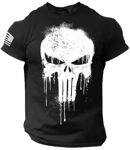 Men's T Shirt for Men 3D Print Military Patriotic Skull Dropped T Shirt Oversized Short-Sleeved Sportswear Men Clothing Top Tees