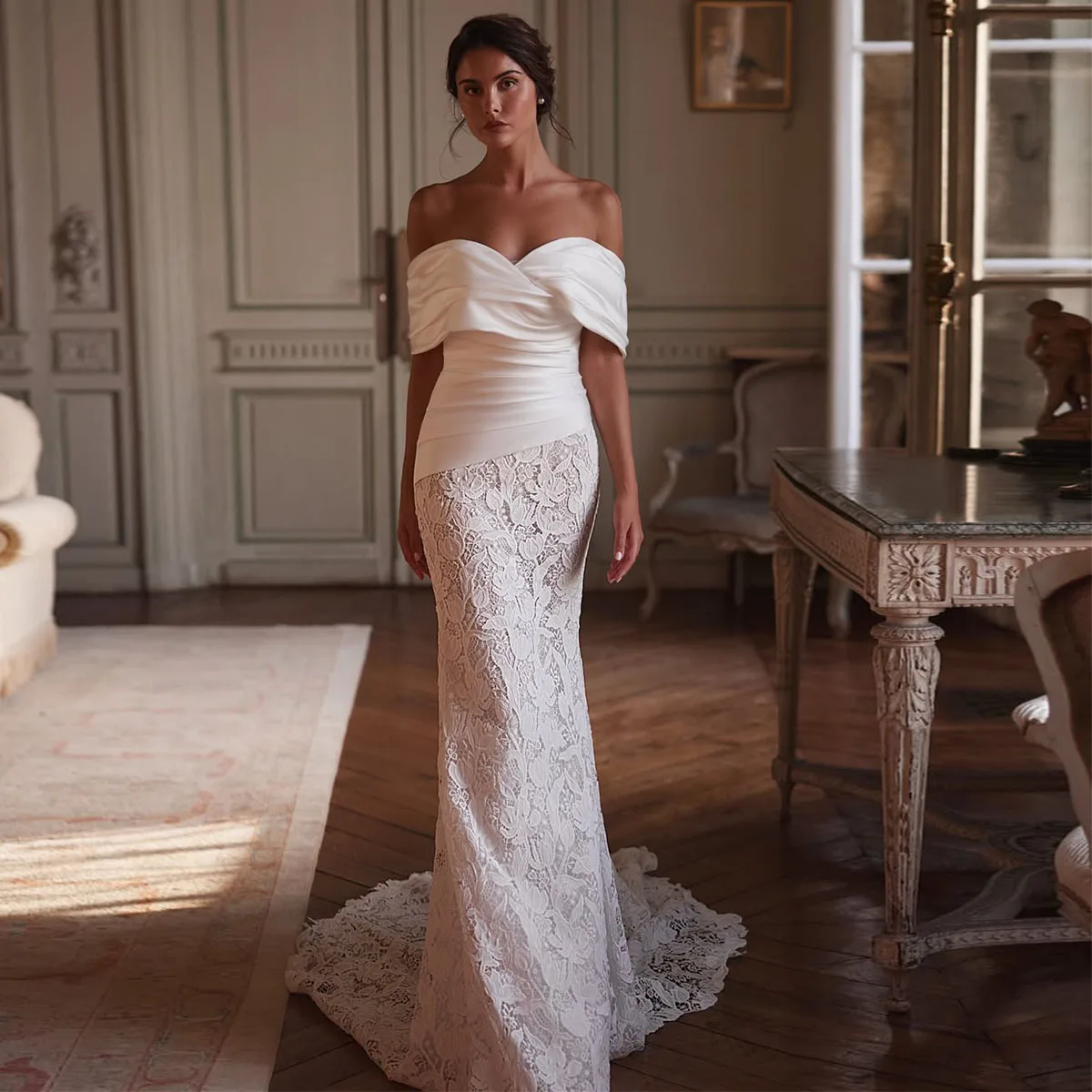 Customized Luxury Open Back 3D Flowers Mermaid Wedding Dress For Girls Sleeveless Lace Of Shoulder Wedding Dresses
Customized Luxury Open Back 3D Flowers Mermaid Wedding Dress For Girls Sleeveless Lace Of Shoulder Wedding Dresses