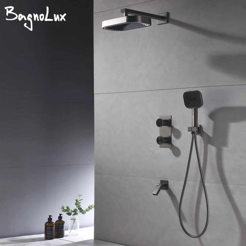 Gunmetal Shower Faucet 3 Way Bathroom Tap Square Head Shower Concealed Box Mixer Fold Spout Hot Cold Control Valve Wall Mounted
Gunmetal Shower Faucet 3 Way Bathroom Tap Square Head Shower Concealed Box Mixer Fold Spout Hot Cold Control Valve Wall Mounted