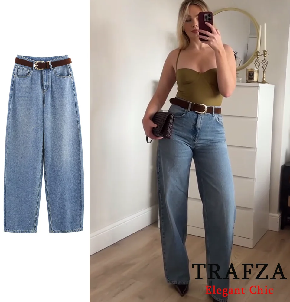 TRAFZA Women High Street Denim Pants Belted High Waist Wide Leg Jeans Denim Pants 2025 New Spring Summer Fashion Casual Jeans
TRAFZA Women High Street Denim Pants Belted High Waist Wide Leg Jeans Denim Pants 2025 New Spring Summer Fashion Casual Jeans
