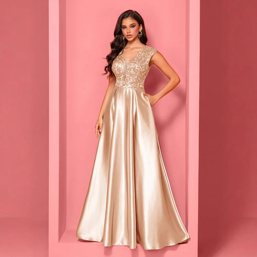 Elegant Gold Formal Gown Illusion V Cap Sleeve All Over Floral Lace Glossy Heavy Satin Skirt Built In Pockets Banquet Dress
Elegant Gold Formal Gown Illusion V Cap Sleeve All Over Floral Lace Glossy Heavy Satin Skirt Built In Pockets Banquet Dress