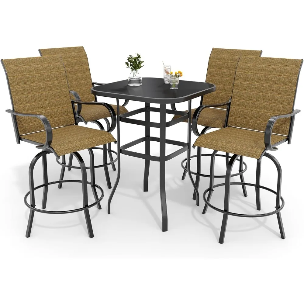 5 PCS Outdoor Bar Set with Outdoor Bistro Table and Chairs Set of 4, Bar Height Outdoor Dining Set, All Weather Mental Textilene
5 PCS Outdoor Bar Set with Outdoor Bistro Table and Chairs Set of 4, Bar Height Outdoor Dining Set, All Weather Mental Textilene