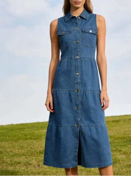 Women Dress 2026 Spring New Solid Color Turn-Down Collar Sleeveless Single Breasted Temperament Slim Fit Denim Shirt Dress
Women Dress 2026 Spring New Solid Color Turn-Down Collar Sleeveless Single Breasted Temperament Slim Fit Denim Shirt Dress