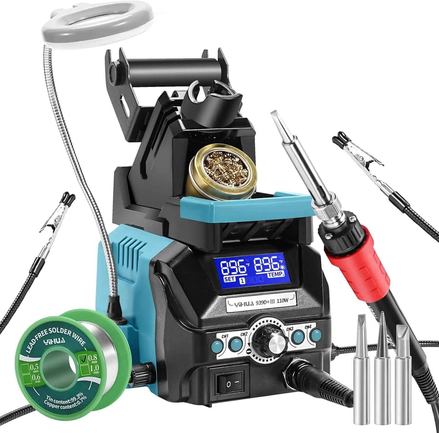 Digital Soldering Station Kit with LCD Display, 110W High Power, 4 Memory Channels, Sleep Mode, and Accessories
Digital Soldering Station Kit with LCD Display, 110W High Power, 4 Memory Channels, Sleep Mode, and Accessories