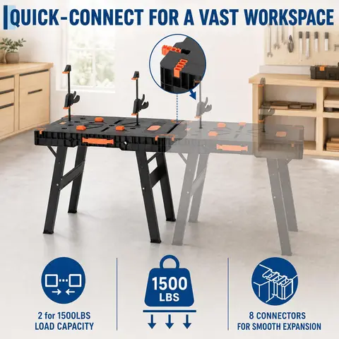 2-in-1 Folding Work Table & Sawhorse, Portable Workbench 300 Lbs, Heavy Duty 1000 Lb Sawhorse For Garage Jobsite