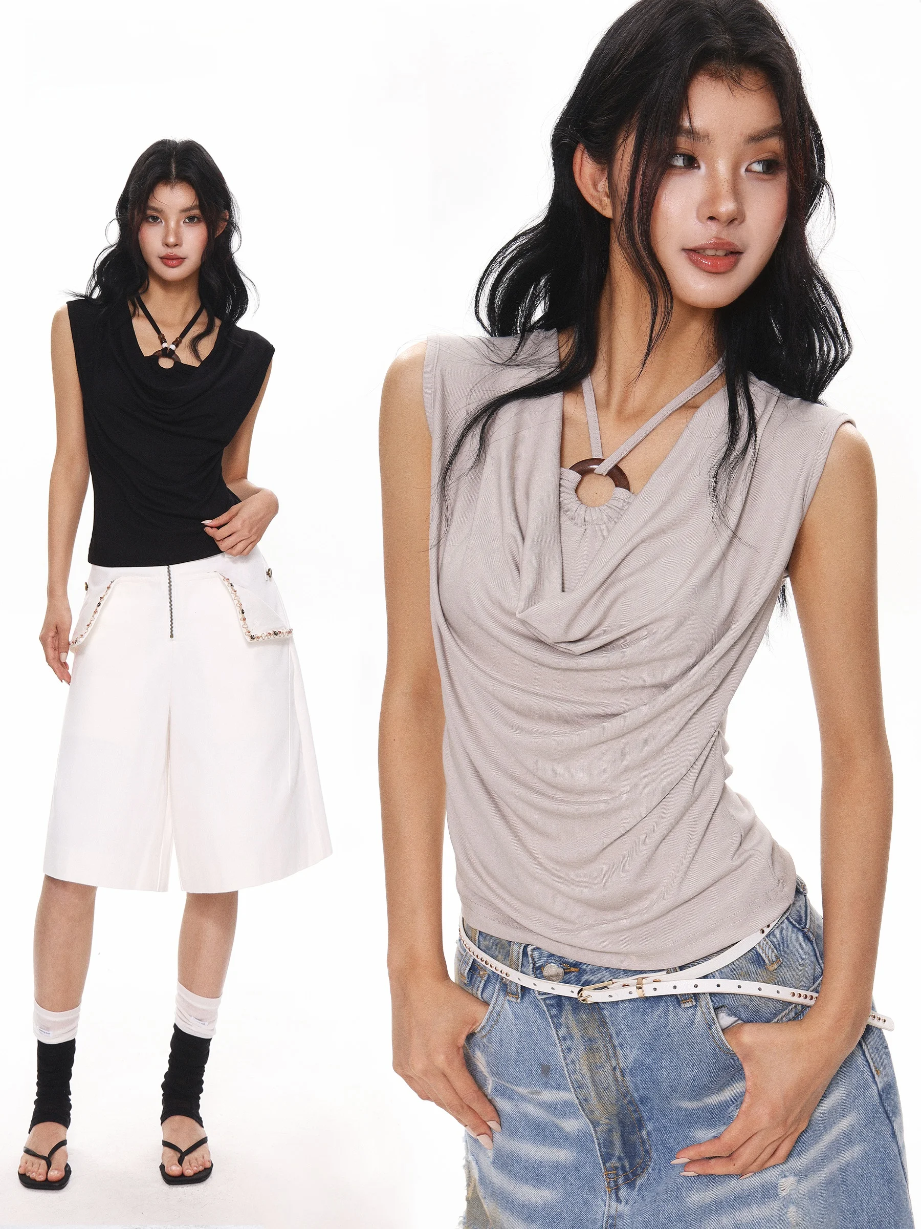 Style American Off-Shoulder Sleeveless Women's Summer Sexy Vest Neck Hanging Ruffle Hem Slim Fit Daily Wear
Style American Off-Shoulder Sleeveless Women's Summer Sexy Vest Neck Hanging Ruffle Hem Slim Fit Daily Wear