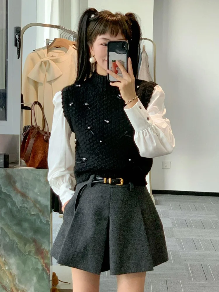 Ele ort Knitted Sweater f High Collar Splice Fake Two-Piece Beaded Women's Faion Commute Sle Regular Fit Knitwear
Ele ort Knitted Sweater f High Collar Splice Fake Two-Piece Beaded Women's Faion Commute Sle Regular Fit Knitwear