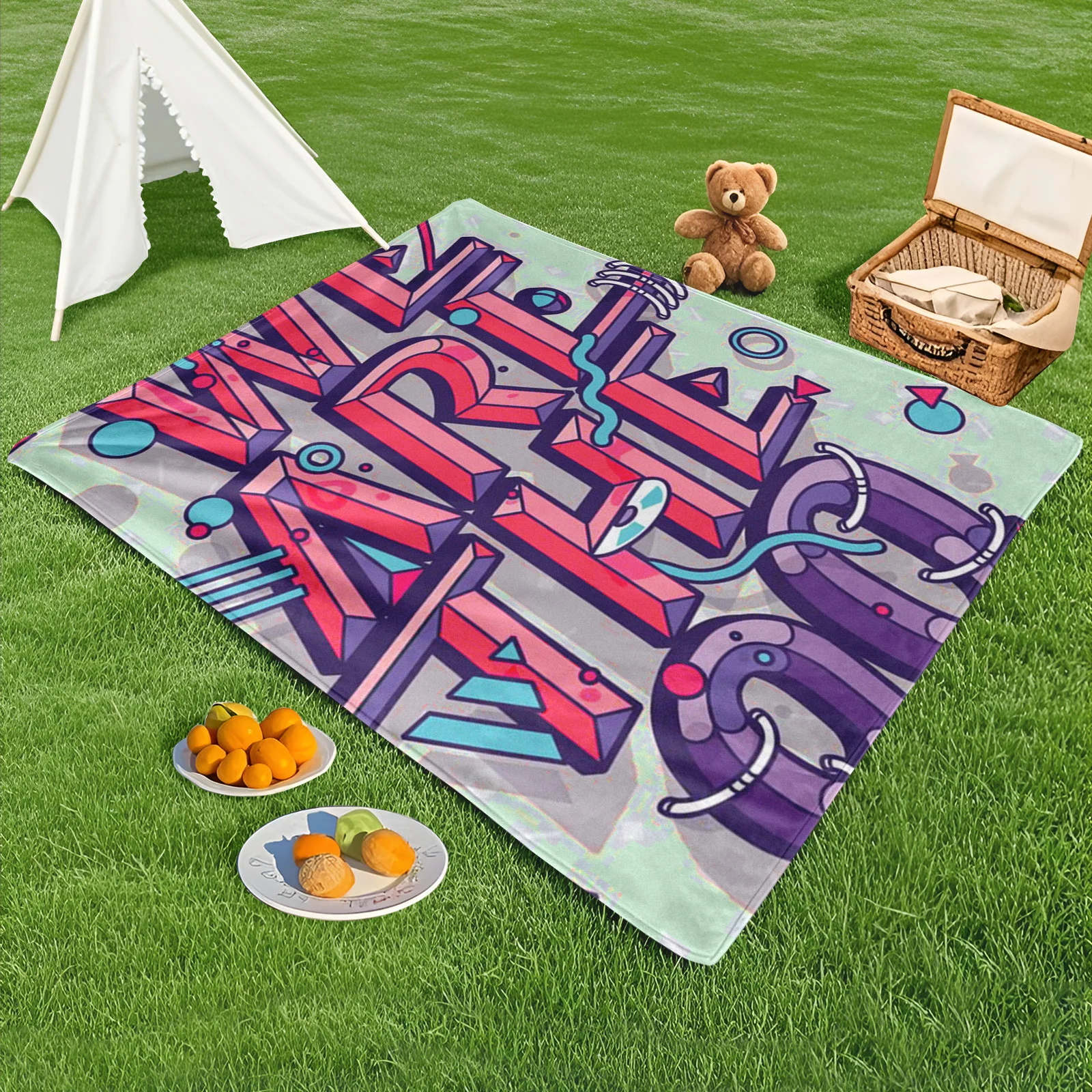 Outdoor Blanket Featuring Alphabet Print On Light Green Background With Pink And Purple Accents For Camping And Picnics
Outdoor Blanket Featuring Alphabet Print On Light Green Background With Pink And Purple Accents For Camping And Picnics
