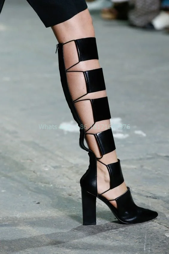 Leather Design Pointed Toe Hollow Boots Women Knee High Zip Show Blok High Heel Sexy Boots 2024 Black Dress Shoes Summer
Leather Design Pointed Toe Hollow Boots Women Knee High Zip Show Blok High Heel Sexy Boots 2024 Black Dress Shoes Summer