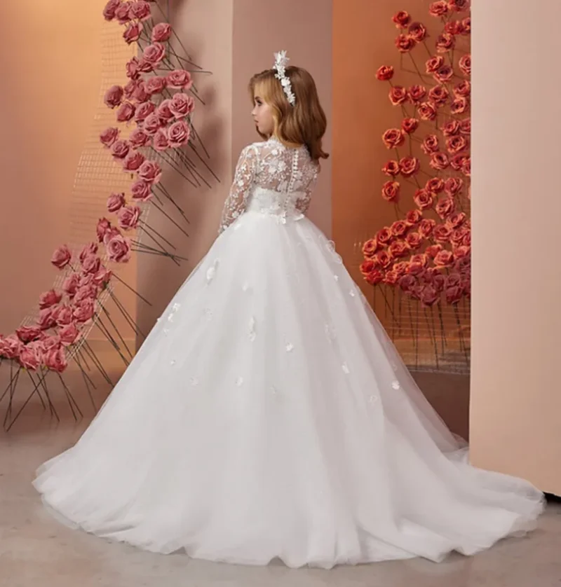 White Tulle Luxury Flower Girl Dress For Wedding 3D Applique Full Sleeve Floor Length Birthday Party First Communion Gowns
White Tulle Luxury Flower Girl Dress For Wedding 3D Applique Full Sleeve Floor Length Birthday Party First Communion Gowns