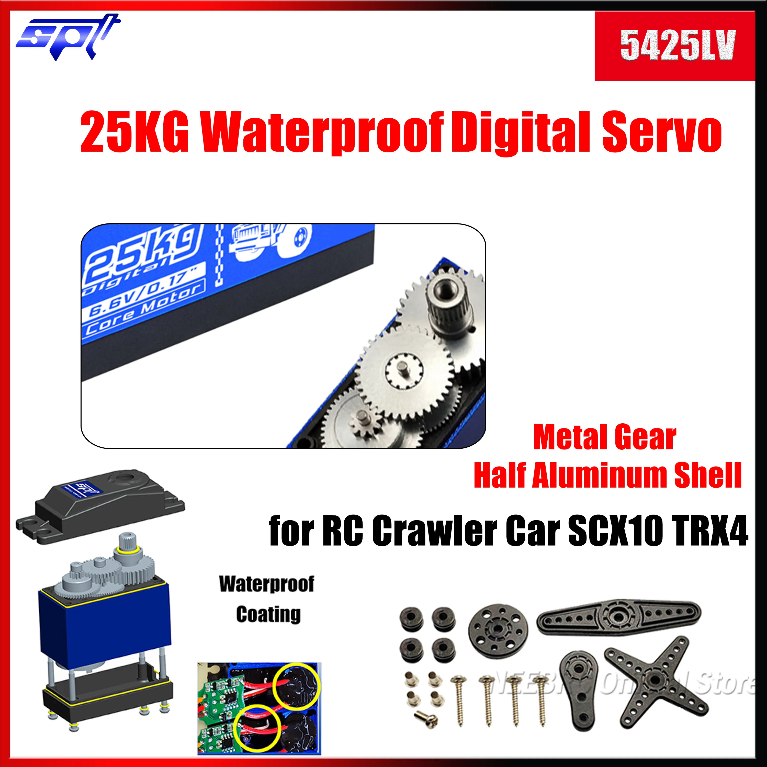 SPT 5425LV-W 25KG Waterproof High-speed Large Angle 180° Metal Gear Digital Servo for RC Car Crawler Robot Arm SCX10 TRX4 Parts
SPT 5425LV-W 25KG Waterproof High-speed Large Angle 180° Metal Gear Digital Servo for RC Car Crawler Robot Arm SCX10 TRX4 Parts