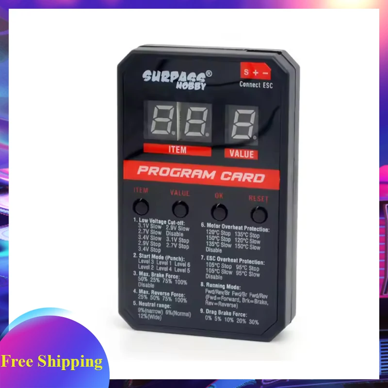 Surpass Hobby ROCKET-RC Universal LED Programming Card Upgraded for RC Car 45A/60A/80A/120A/150A Brushless ESC
Surpass Hobby ROCKET-RC Universal LED Programming Card Upgraded for RC Car 45A/60A/80A/120A/150A Brushless ESC