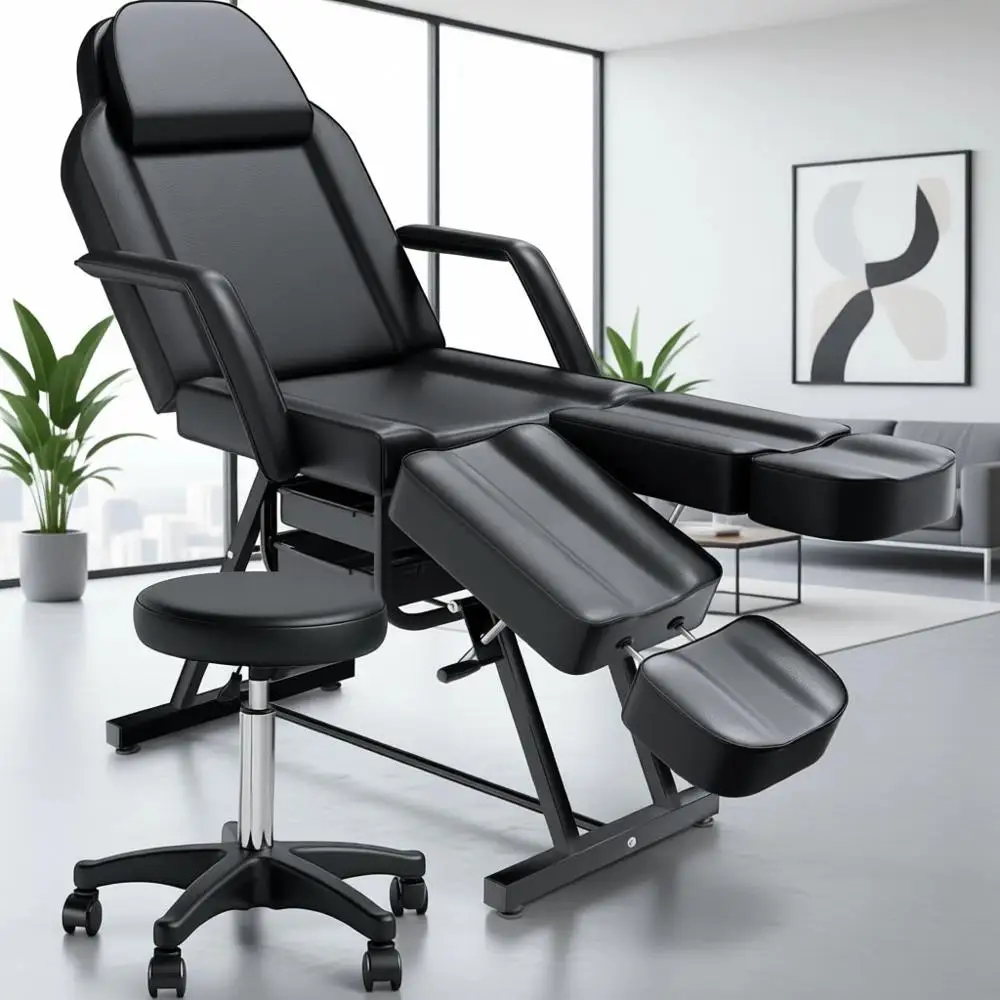 Adjustable Tattoo Chair with 360° Swivel Stool for Salon and Spa, Split Legs Design, Black
Adjustable Tattoo Chair with 360° Swivel Stool for Salon and Spa, Split Legs Design, Black