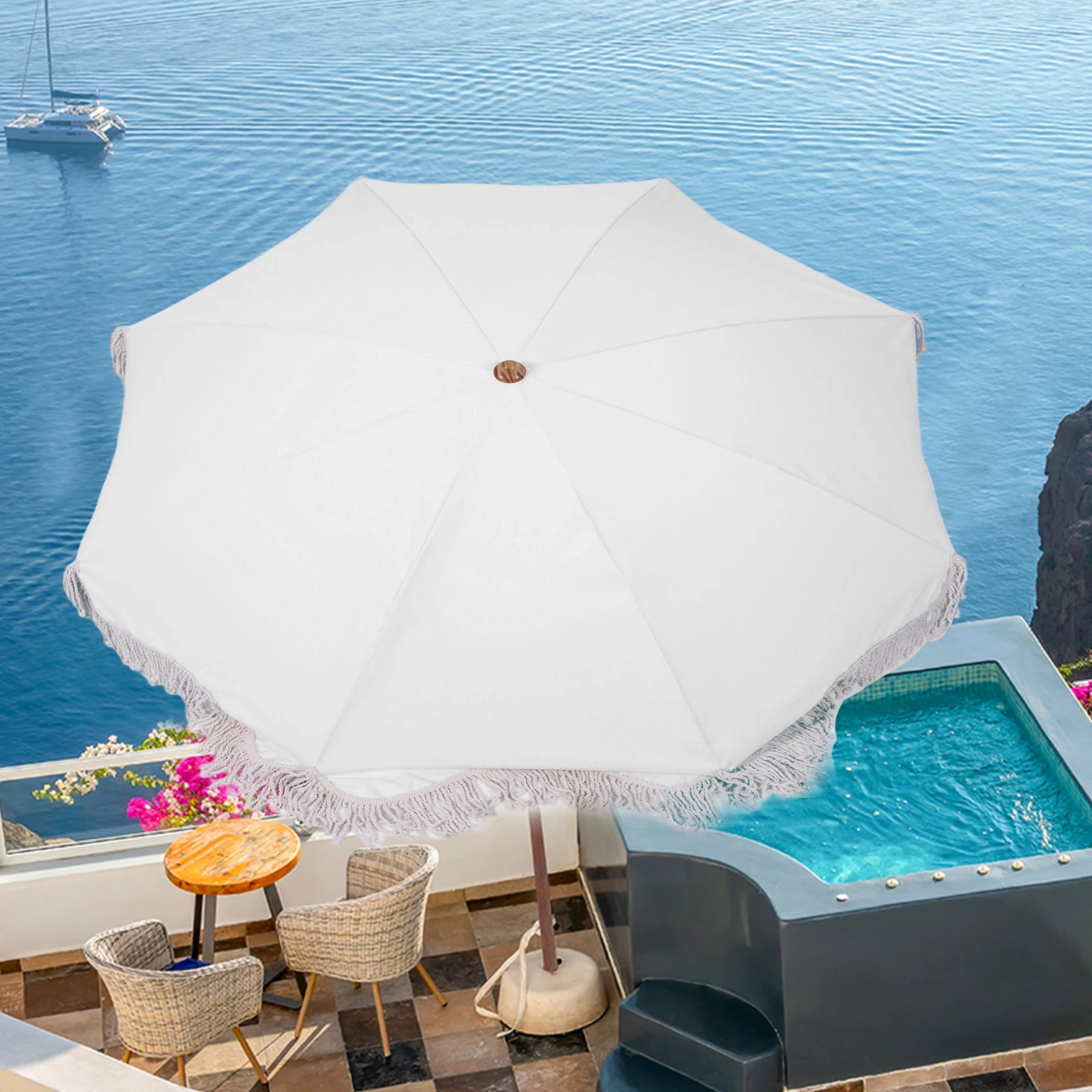 Boho Beach Umbrella with Fringe Adjustable Patio Umbrellas UV Protection Parasol for Garden Table Pool (Ice Cream White)
Boho Beach Umbrella with Fringe Adjustable Patio Umbrellas UV Protection Parasol for Garden Table Pool (Ice Cream White)