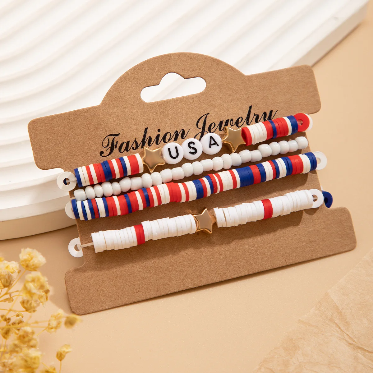 Independence Day's Polymer Clay Beaded Bracelet – 5 Star Flag Pattern USA Patriotic Colors DIY Alphabet Beads Unisex Accessory
Independence Day's Polymer Clay Beaded Bracelet – 5 Star Flag Pattern USA Patriotic Colors DIY Alphabet Beads Unisex Accessory