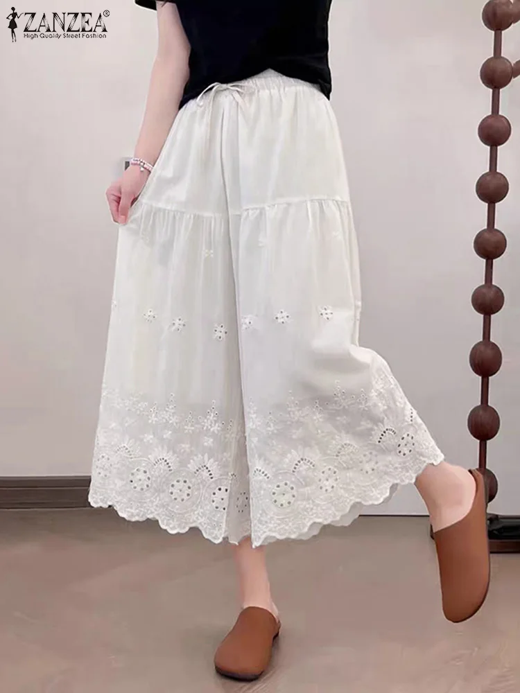 2025 ZANZEA Women Summer Elegant Wide Leg Pants Calf-Length Pants Casual Loose Elastic Waist Lace Hollow Fashion Long Trousers
2025 ZANZEA Women Summer Elegant Wide Leg Pants Calf-Length Pants Casual Loose Elastic Waist Lace Hollow Fashion Long Trousers