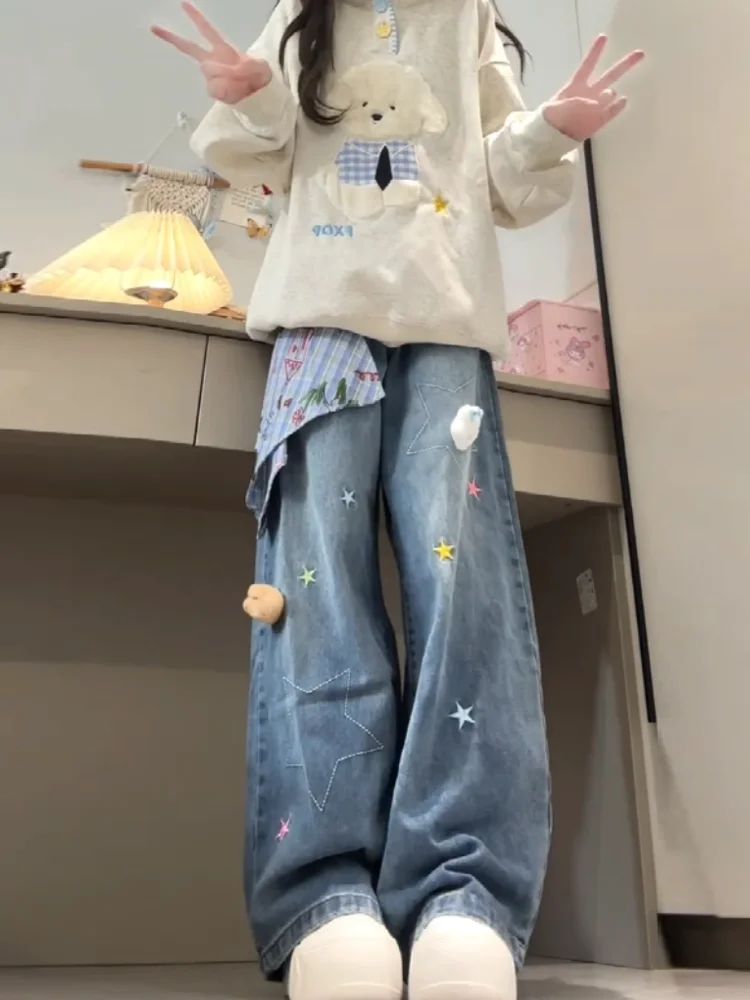 Retro American High Street Embroidered Scarf Wide Leg Jeans Men Women Autumn Loose Slim Straight Floor-Length Pants
Retro American High Street Embroidered Scarf Wide Leg Jeans Men Women Autumn Loose Slim Straight Floor-Length Pants