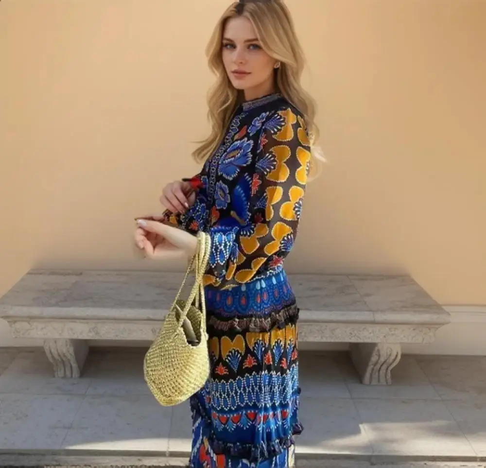 Vintage Print Pleated A-Line Maxi Dress for Women Crew Neck Long Sleeve Loose Dresses Female Elegant High Street Vestidos
Vintage Print Pleated A-Line Maxi Dress for Women Crew Neck Long Sleeve Loose Dresses Female Elegant High Street Vestidos